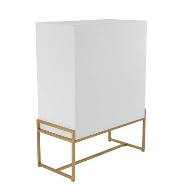 Elegant 42'' White Wood Carved Floral Cabinet with Gold Accents