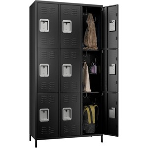 Aobabo Metal Lockers for Employees School Office Gym Home lockers Storage,9 Doors Lockers with 18 Hooks,Black, Assembly Required - 1 of 4