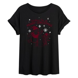 Women's - Winnie the Pooh - Wishing For A Merry Christmas Oversized Graphic T-Shirt - 1 of 4