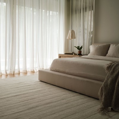 Ivory Striped Wool Handmade Tufted Rectangular Area Rug, 4' x 6'