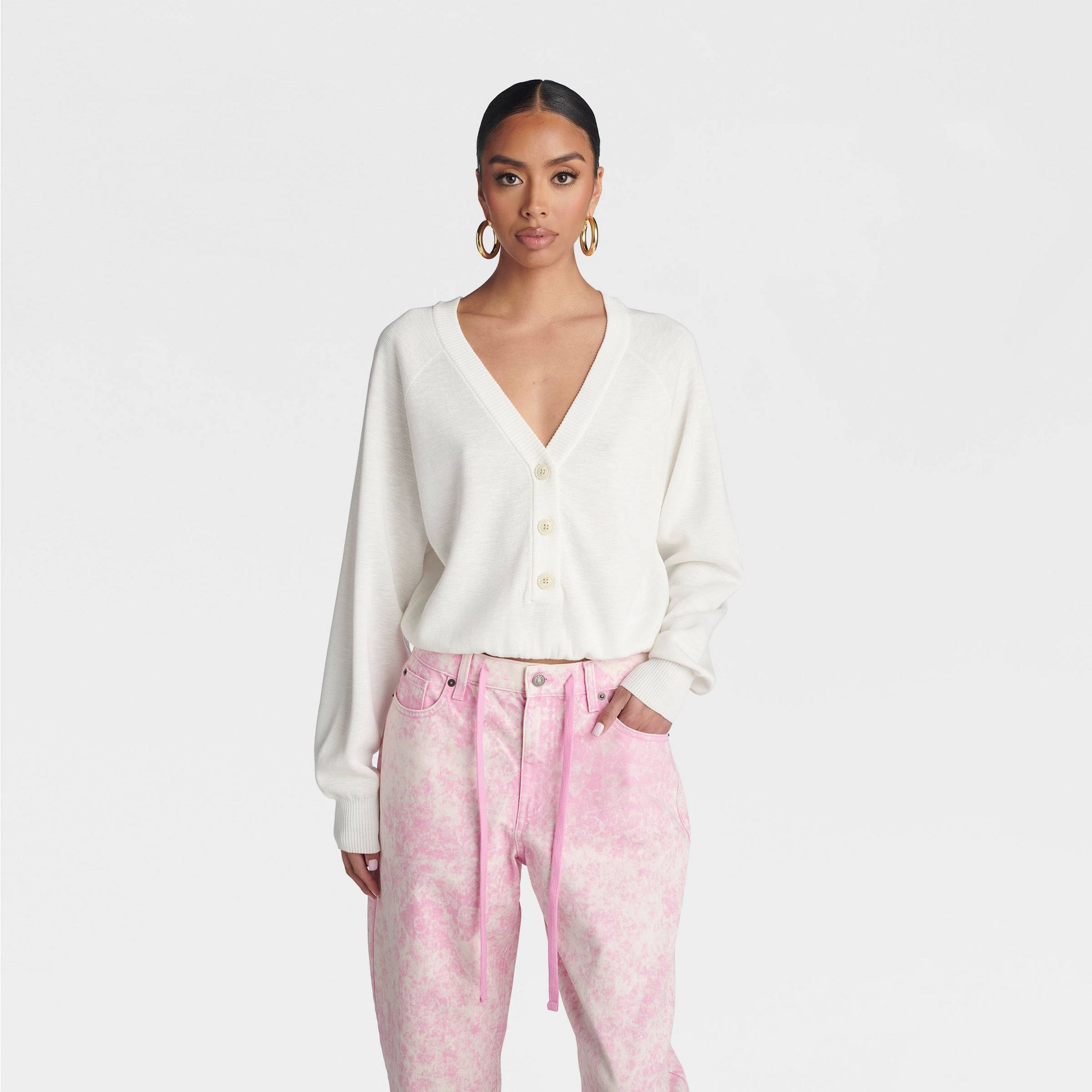 KBB by KAHLANA Women's 'The Cropped Bubble Sweater' - Cream