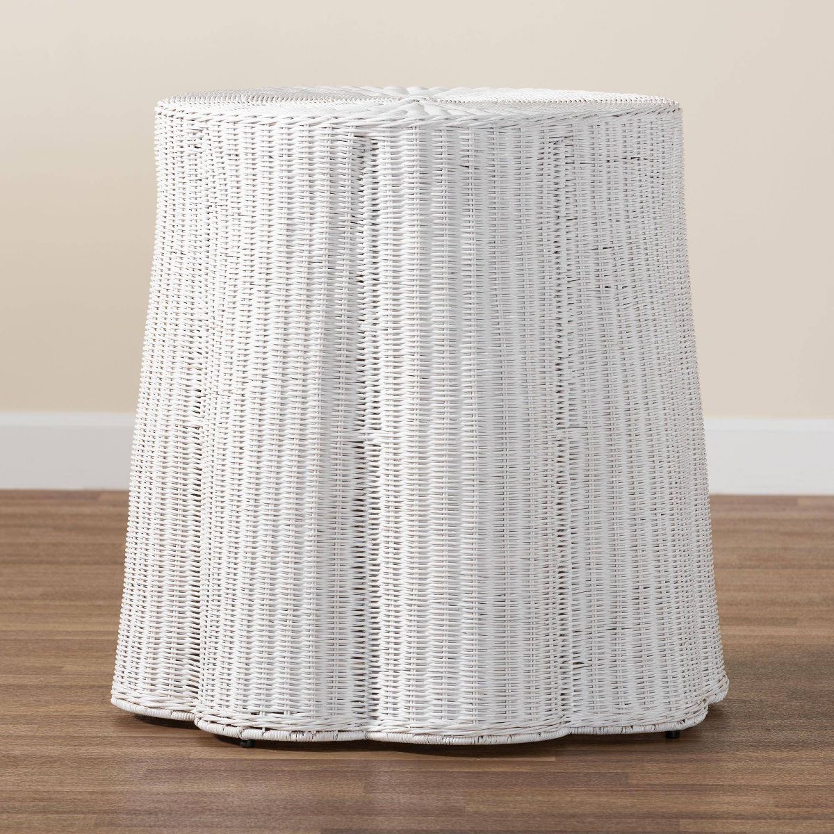 bali & pari Palm Bohemian Scalloped Rattan End Table White - thumbnail 4