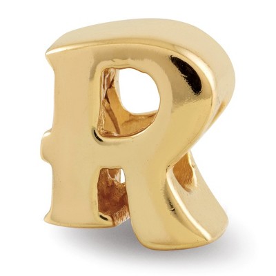 Black Bow Jewelry Letter R Bead Charm in 14k Yellow Gold Plated Sterling Silver