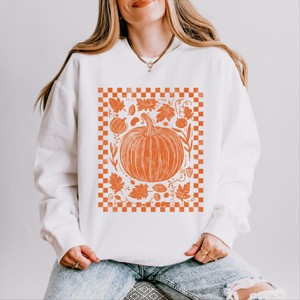 Simply Sage Market Pumpkin Checkered Distressed Lightweight Garment Dyed Sweatshirt - 1 of 4
