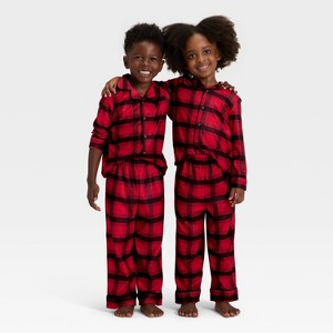 Toddler Plaid Long Sleeve Shirt and Pants Holiday Matching Family Pajama Set - Wondershop™ Red/Black - 1 of 4