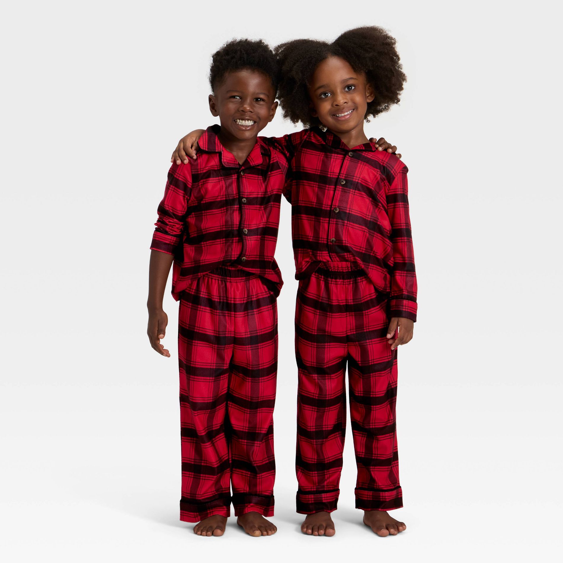 Toddler Plaid Long Sleeve Shirt and Pants Holiday Matching Family Pajama Set - Wondershop™ Red/Black