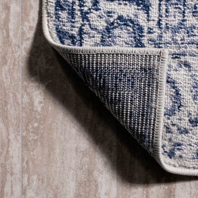 Navy and Ivory Rectangular Synthetic Medallion Area Rug