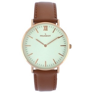 Peugeot Men's 40mm Rose-Gold Super Slim Case Leather Strap Watch - 1 of 4