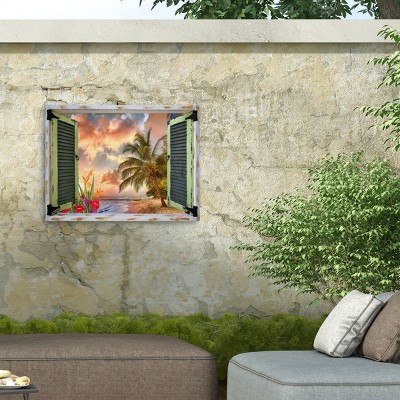 Tropical Window to Paradise IV 24x32 Green and Tan Canvas Print