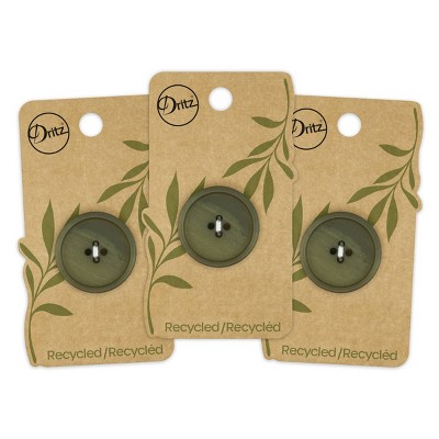 Dritz 28mm Recycled Paper Round Buttons Dark Olive: Sewing Fasteners, Plastic, 3 Pieces, Green