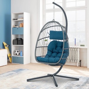 Brafab Hanging Egg Chair with Steel Stand and Fluffy Cushion, Lounge Wicker Iron Swing Chairs for Indoor Outdoor Patio Garden - 1 of 4