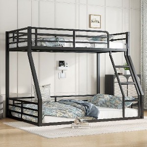 Kumasinova Minimalist Low-Floor Metal Bunk Bed with Full-Length Guardrails, Noise-Reducing Design Black Bed Frame for Kids/Teens/Guest Rooms - 1 of 4