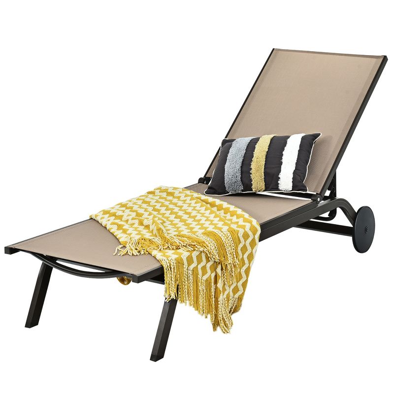 Costway Outdoor Patio Lounge Chair Chaise Reclining Aluminum Fabric Adjustable, 5 of 11