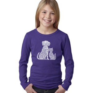 LA Pop Art Girl's Word Art Long Sleeve - Dogs and Cats - 1 of 4