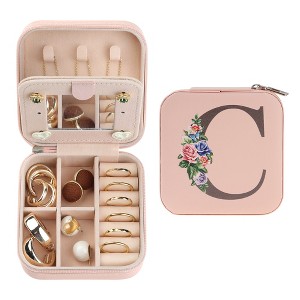 Unique Bargains Portable Mini PU Leather Storage Display Holder Jewelry Box with Mirror for Women - 1 of 4