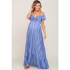 PinkBlush Blue Striped Off Shoulder Front Tie Maternity Maxi Dress - 2 of 4