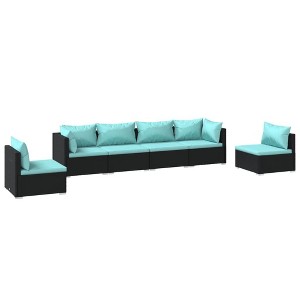 vidaXL 6 Piece Patio Lounge Set - Poly Rattan Black - Comfortable Outdoor Seating Arrangement with Removable Cushions - Easy Assembly - 1 of 4