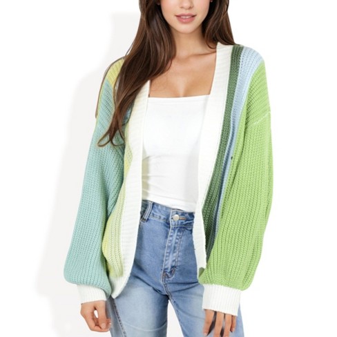 Anna-Kaci Women's Long Sleeve Open Front Color Block Knit Cardigan with Ribbed Cuffs and Hem - image 1 of 4