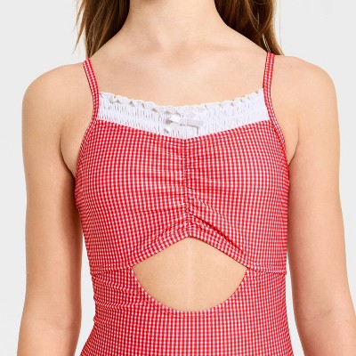 Art Class Girls' Mini Gingham One Piece Swimsuit - art Class™ Red XL — фото 3