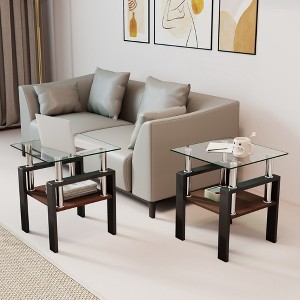 KTMBDW Modern Glass End Table Set of 2, 2-Tier Tempered Glass Top Corner Table for Living Room, Side Table with Metal Legs - 1 of 4