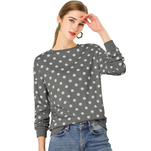 Women Polka Dot Knit Sweater V Neck Long Sleeve Sweaters Casual Loose  Classic Pullover Knitted Cozy Jumper Tops Gray at  Women's Clothing  store