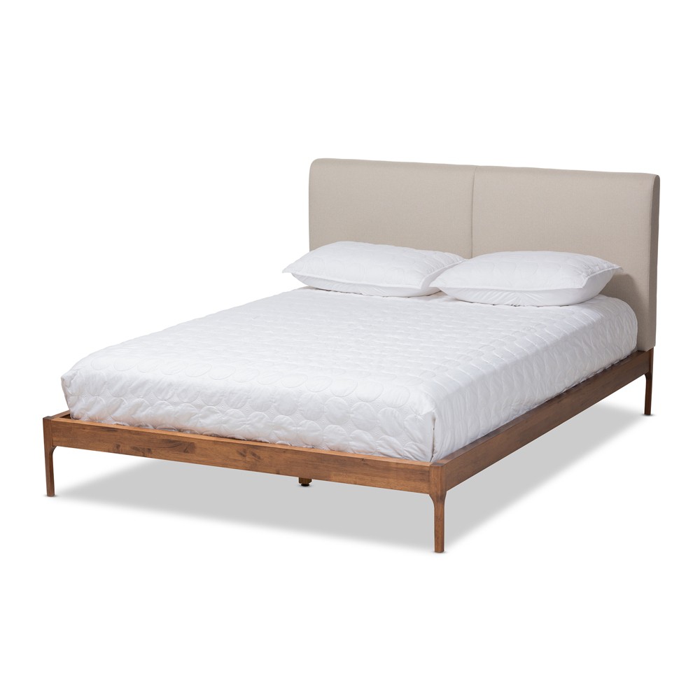 Photos - Bed Baxton Studio Full Aveneil Walnut Finished Platform  Beige/Walnut Brown: Upholstered Headboard, Wood Composite Frame