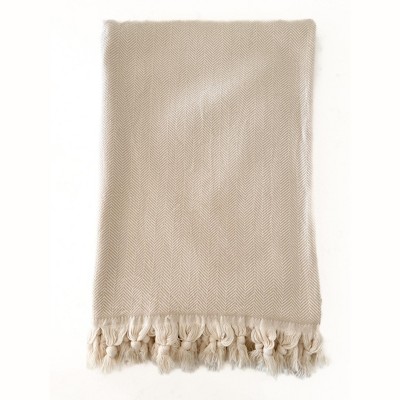 Cotton Herringbone Throw with Tassels 55x75 - Anaya