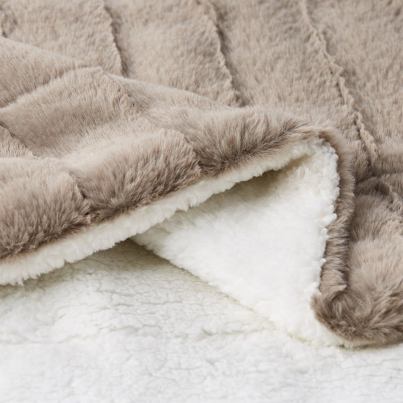 Hastings Home 60" x 70" Hypoallergenic Faux Fur Jacquard Throw Blanket with Faux Shearling Back - Coffee, 4 of 5