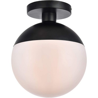 Black and Frosted White Globe Flush Mount Light