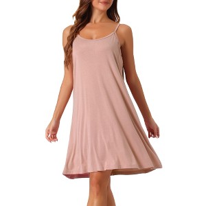 cheibear Women's Elegant U-Neck Sleeveless Lounge Dress Spaghetti Strap Tank Pajamas Nightgown - 1 of 4