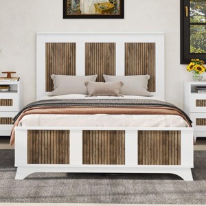Streamdale Farmhouse Wooden Platform Full Size Bed, Modern Platform Bed with Wooden Strip Decoration, Plywood Slats Support, White - 1 of 1