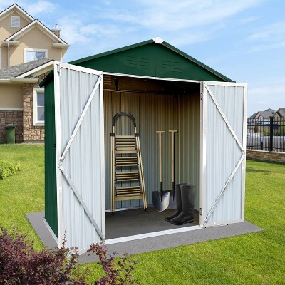 Janey Metal Outdoor Storage Box, Patio Storage Shed with 2 Lockable Doors and Foundation Base, Outdoor Furniture - Maison Boucle