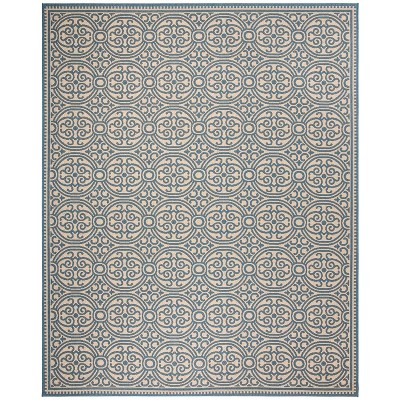 Blue and Cream Geometric Flat Woven 9' x 12' Area Rug