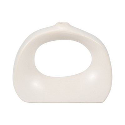 Sagebrook Home Porcelain Cut-Out Vase Contemporary Cotton White Curvy Abstract Stoneware Vase