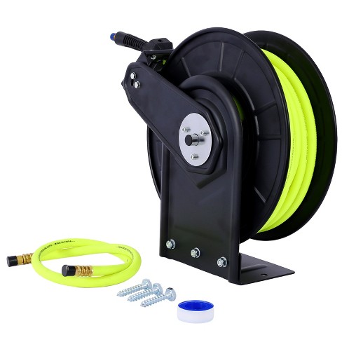 Retractable Air Hose Reel With 3/8" Inch x 50' Feet,Heavy Duty Steel Hose Reel Auto Rewind Pneumatic,Industrial Grade Rubber Hose,300 PSI - image 1 of 3