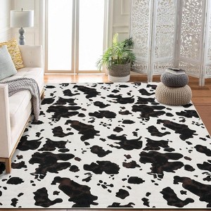 coucheta Multi-size Wild Animal Washable Area Rug, Black Brown Highland Milk Cow Print Non Slip Decorative Carpet, for Living Room, Bedroom, Dining - 1 of 4