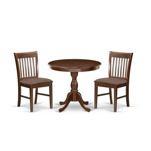 3-Piece Mahogany Finish Solid Wood Top - Round Dining Room Set - Seats 4 - 1 of 4
