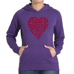 LA Pop Art Women's Word Art Hooded Sweatshirt -Crazy Little Thing Called Love - 1 of 4