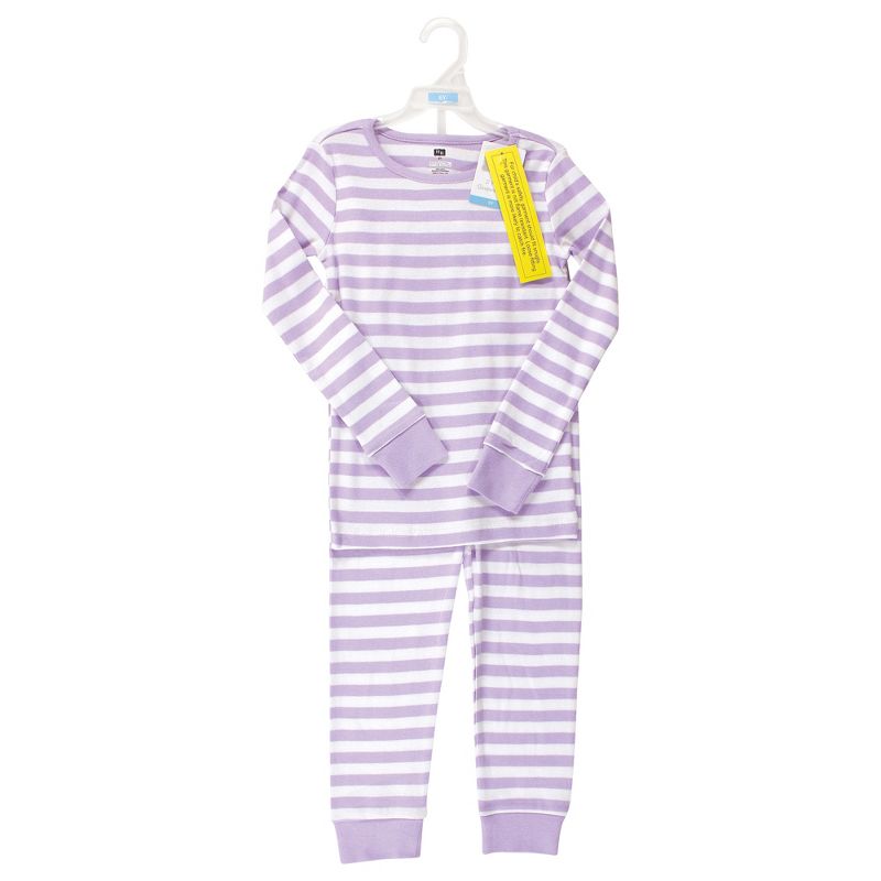Hudson Baby Infant Girl Cotton Pajama Set, Lilac Stripe, 2 of 5