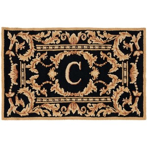 Monogram MON219 Hand Hooked Outdoor Door Mat - Black - 2'6"x4' - Safavieh - 1 of 2