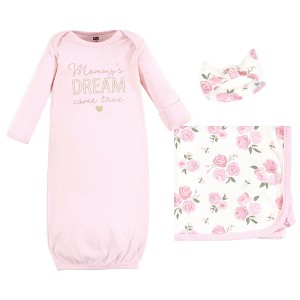 Hudson Baby Infant Girl Gown, Swaddle Blanket and Cap or Headband, Mom Floral, 0-6 Months - 1 of 4