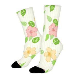 Flower And Leaf Women Printed Crew Socks Funny Funky Socks Soft Polyester Novelty Gifts for Artists Men - 1 of 1