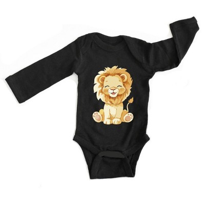 The Juniper Shop Watercolor Lion Long Sleeve Bodysuit - 6M - Black