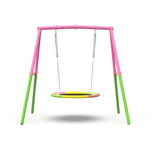 NAYSAYE Flying Saucer Swing Set Heavy Duty A Frame Metal Stand Outdoor Playground for Kids Backyard Fun, Pink, 42.13"*11.02"*7.48" - 1 of 4