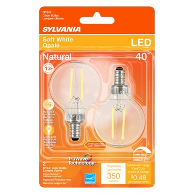 Sylvania Natural G16.5 E12 (Candelabra) LED Bulb Soft White 40 Watt Equivalence 2 pk