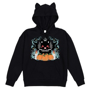 Tasty Peach Halloween Characters Youth Girl Black Hoodie With Cat Ears - 1 of 2