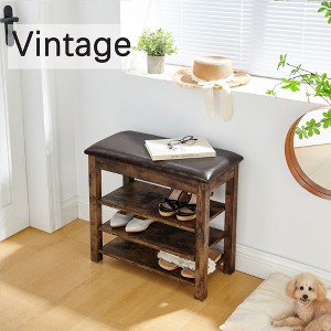 Hrinhom 24"W Shoe Bench with Seat and Storage, Wooden Adjustable Shoe Rack - 1 of 4