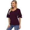 BLUEMING Womens Flutter Elbow Sleeve Shirts V Neck Tee Blouse Pagoda Sleeve T-Shirts Summer Tee Blouse Flowy Tops - 4 of 4