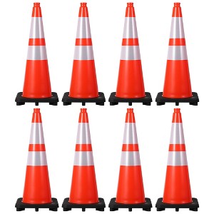 8 Pack 18/28 Inch Orange Traffic Cones with Reflective Collar, Weatherproof PVC Safety Cones with Heavy Duty Black Base, Structurally Stable - 1 of 4