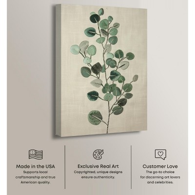 Eucalyptus Embroidery Green and Beige Botanical Canvas Wall Art, 10" x 15"
